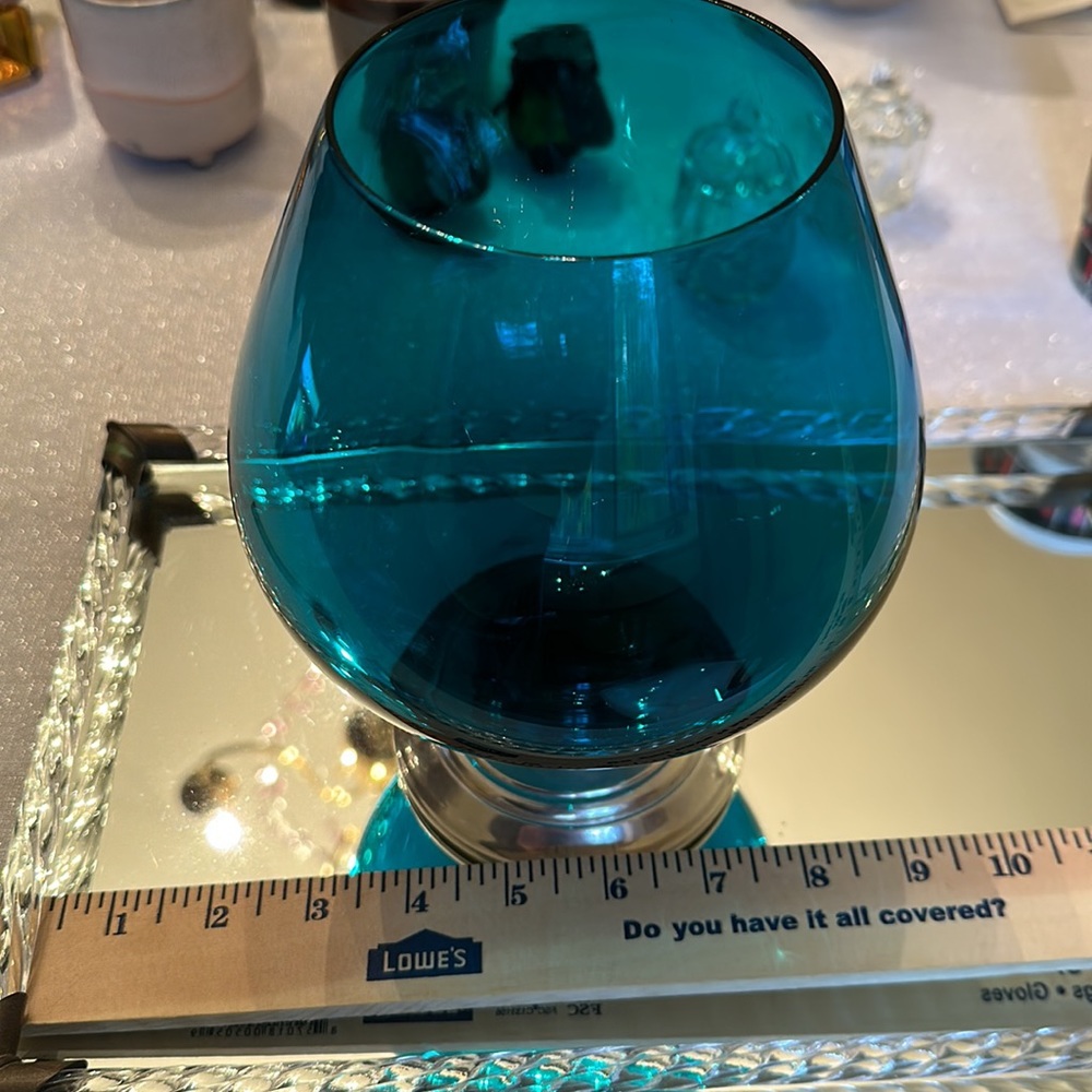 Vintage Decorative Big Blue/teal Glass w/ Alvin Sterling Base Oversized Snifter - Picture 11 of 12